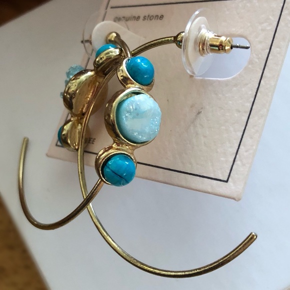 M&M Aqua Druzy & Turquoise Hoops in Gold - Picture 3 of 5
